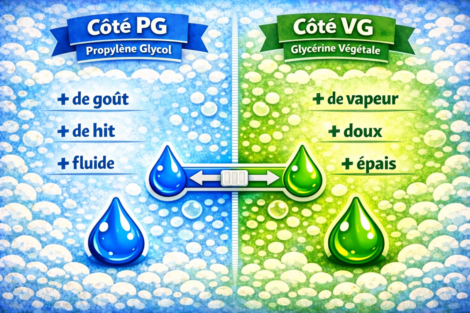 Infographie sur la différence entre PG et VG dans un e-liquide