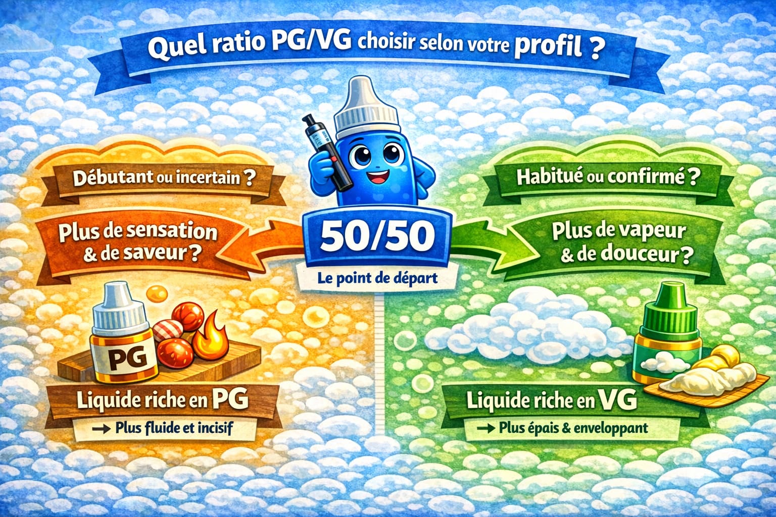 Schéma pour savoir quel ratio PG VG choisir selon son profil de vapoteur