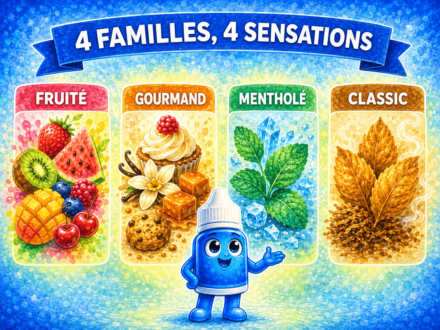 Comparaison des quatre familles de saveurs d'e-liquide avec Liquid Buddy