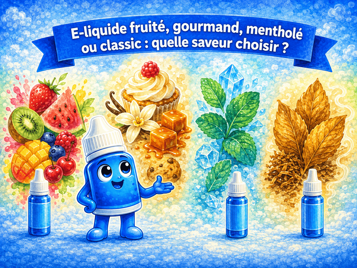 E-liquide fruité, gourmand, mentholé ou classic présenté par Liquid Buddy